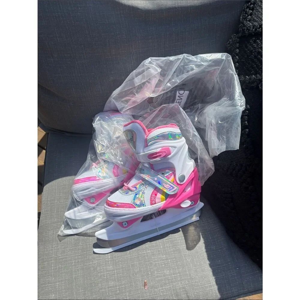 Kids Pink Adjustable colorful ice Skates